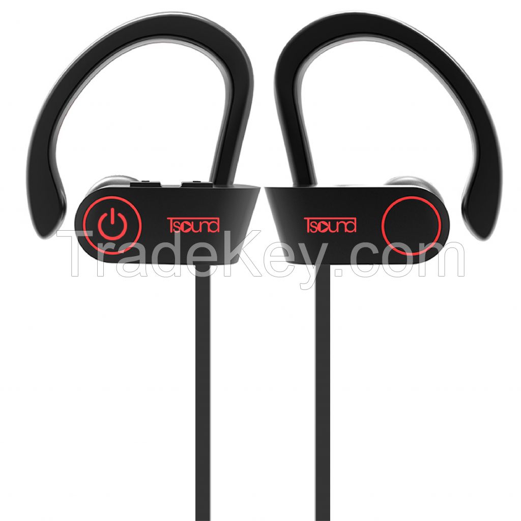 TSOUND Best Headphones Wireless Sports Earphone IPX7 Waterproof HD Sweatproof in Ear Earbuds for Gym Running Workout 8 Hour Battery