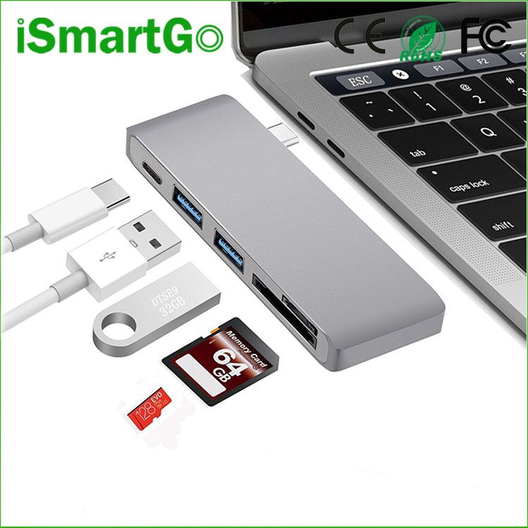 5 in 1 USB-C HUB Combo Card Reader with USB3.0 High Speed Ports