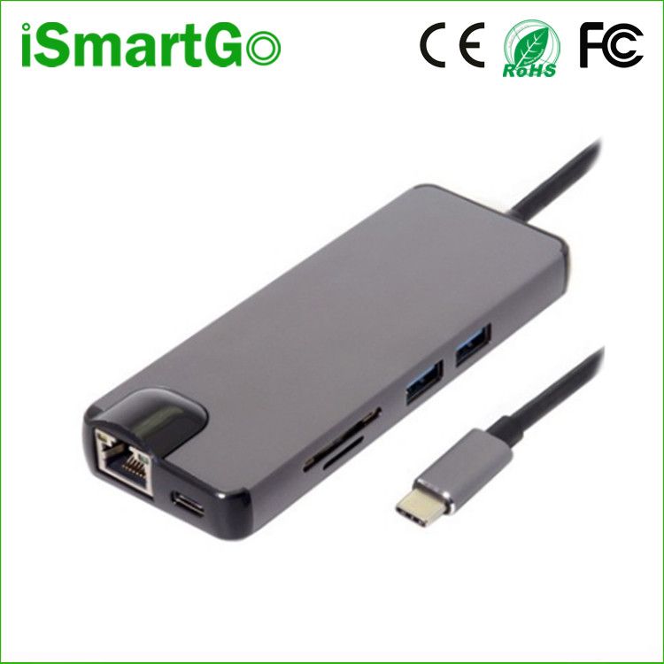 8 in 1 USB-C to RJ45 Ethernet 4K HDMI VGA USB3.0 HUB SD/TF Card Reader