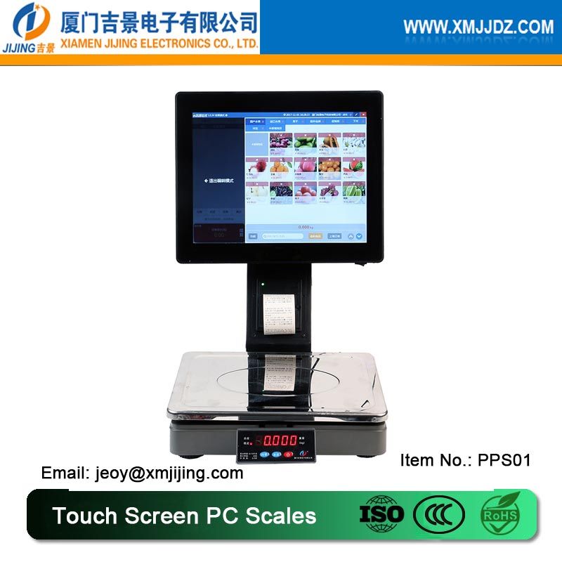 PPS01 Touch Screen PC Scale, POS Terminal Supermarket Retail System, Price Computing Weighing Support Arabic/ Spanish/ Hindi, Receipt/ Bill Printing Intelligent POS