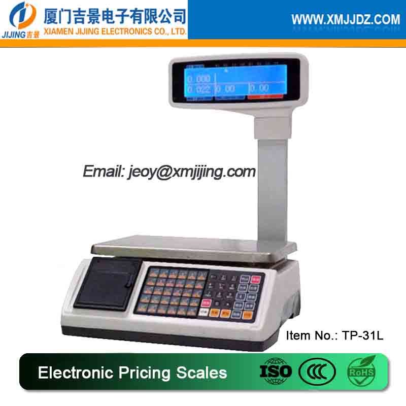 TP-31L Electronic Pricing/ Counting Scale, Supermarket Retail Cash Register Scales with Big LCD Display, POS Price Computing Weighing Support Arabic/ Spanish/ Hindi, Receipt/ Bill Printing Scale