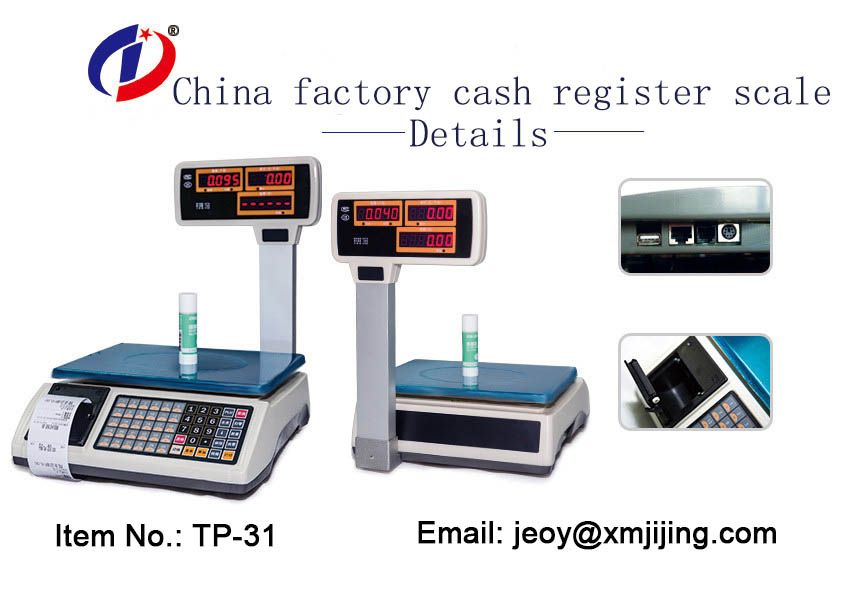 TP-31 Electronic Pricing/ Counting Scale, Supermarket Retail Cash Register LED Scales, Price Computing Digital Weighing, POS Scale with Receipt/ Bill Printing, 15/30kg Thermal Printer Multi-Language Scales