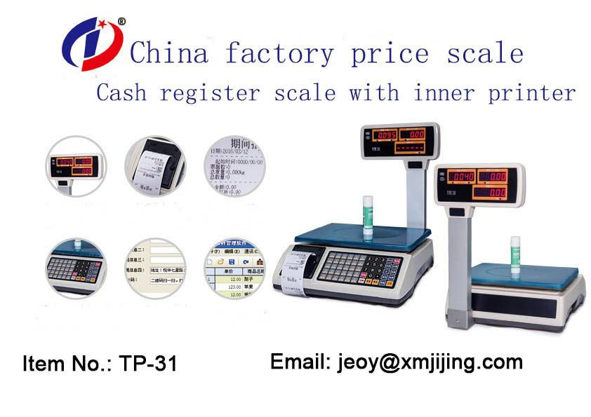 TP-31 Electronic Pricing/ Counting Scale, Supermarket Retail Cash Register LED Scales, Price Computing Digital Weighing, POS Scale with Receipt/ Bill Printing, 15/30kg Thermal Printer Multi-Language Scales