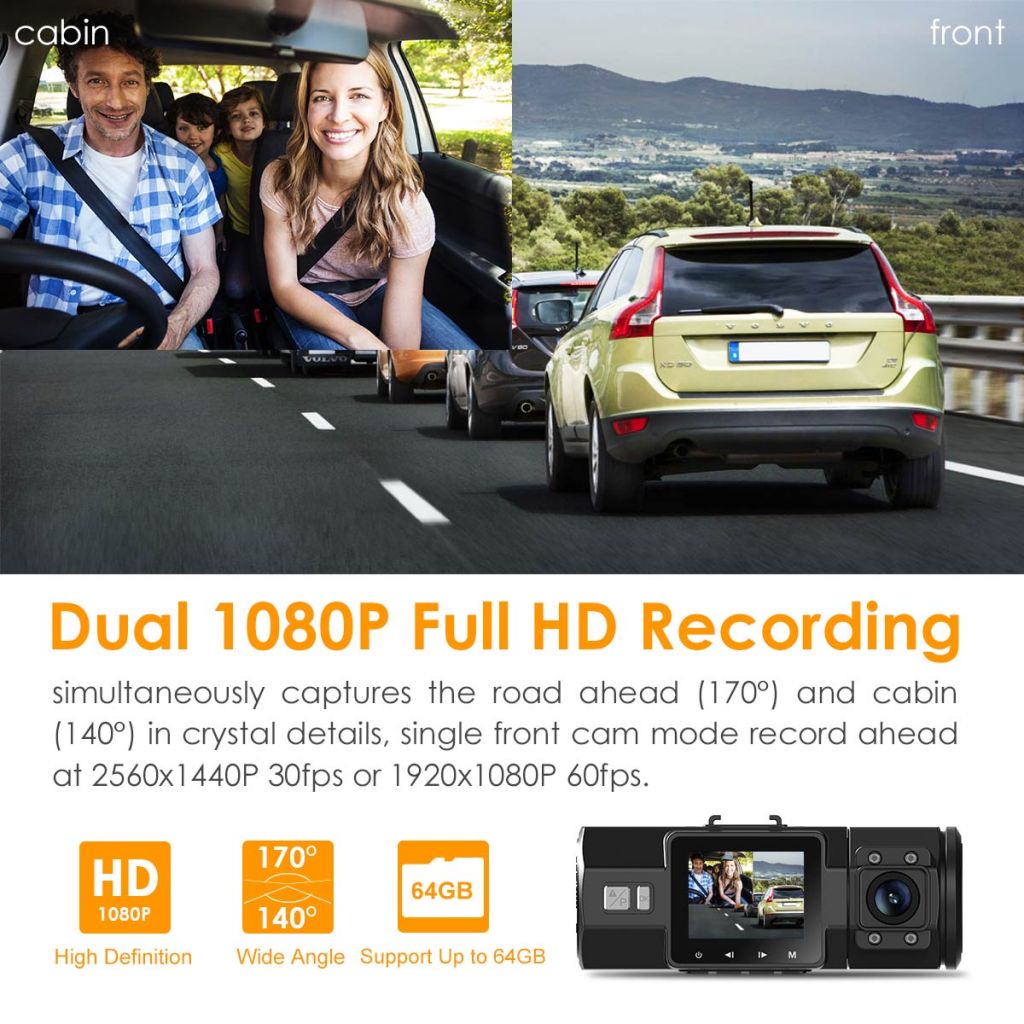 Vantrue N2 Pro Uber Dual Dash Cam Dual 1920x1080P Front and Rear Dash Cam (2.5K 1440P Single Front) 1.5&quot; 310Ã‚Â° Car Dashboard Camera w/Infrared Night Vision, Parking Mode, Motion Detection