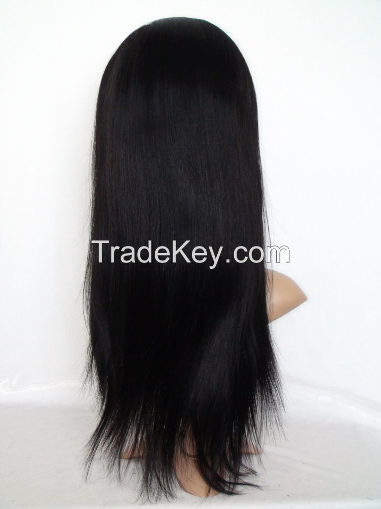 Elegant Silky Straight Front Lace Virgin Human Wig Peruvian Hair for Costume Party