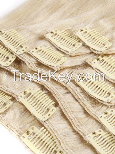 High Quality Malaysian #613Remy Hair Full Cuticle Human Clip in Hair Extensions