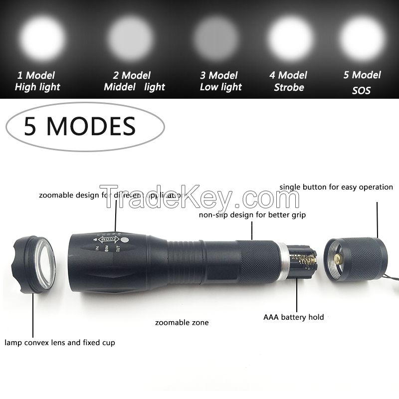 XM-L L2 5000LM Waterproof Zoomable LED Flashlight Torch tactical light