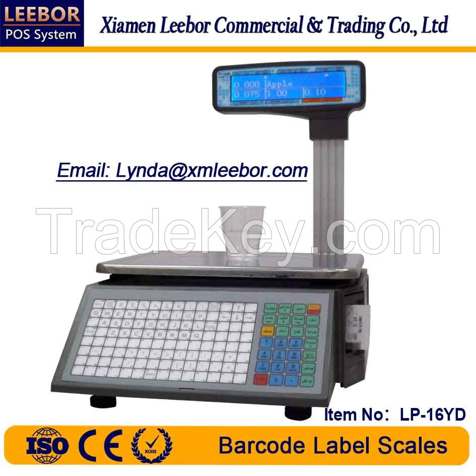 LP-16LD Electronic Barcode Label Scales, Supermarket Retail Label Printing Thermal Printer Scale, POS Price Computing LCD Weighing, Support Arabic/ Spanish/ Hindi