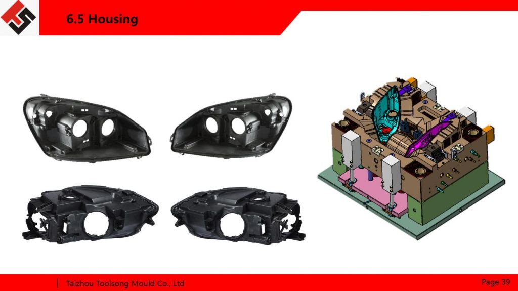 vehicle headlamp housing mold with hot runner injection system