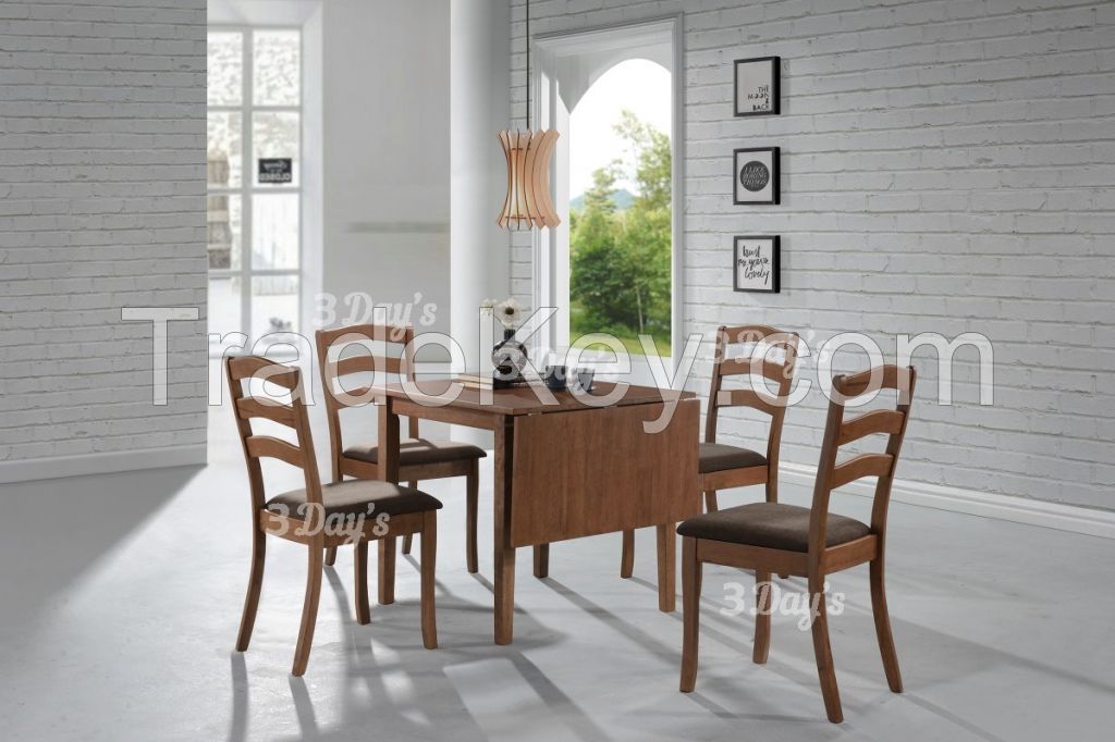 Malaysia Solid Rubberwood Renata Drop Leaf 1+4 Dining Set