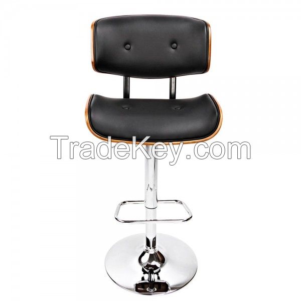 Pu Leather Bar Stool With Chrome Base Black