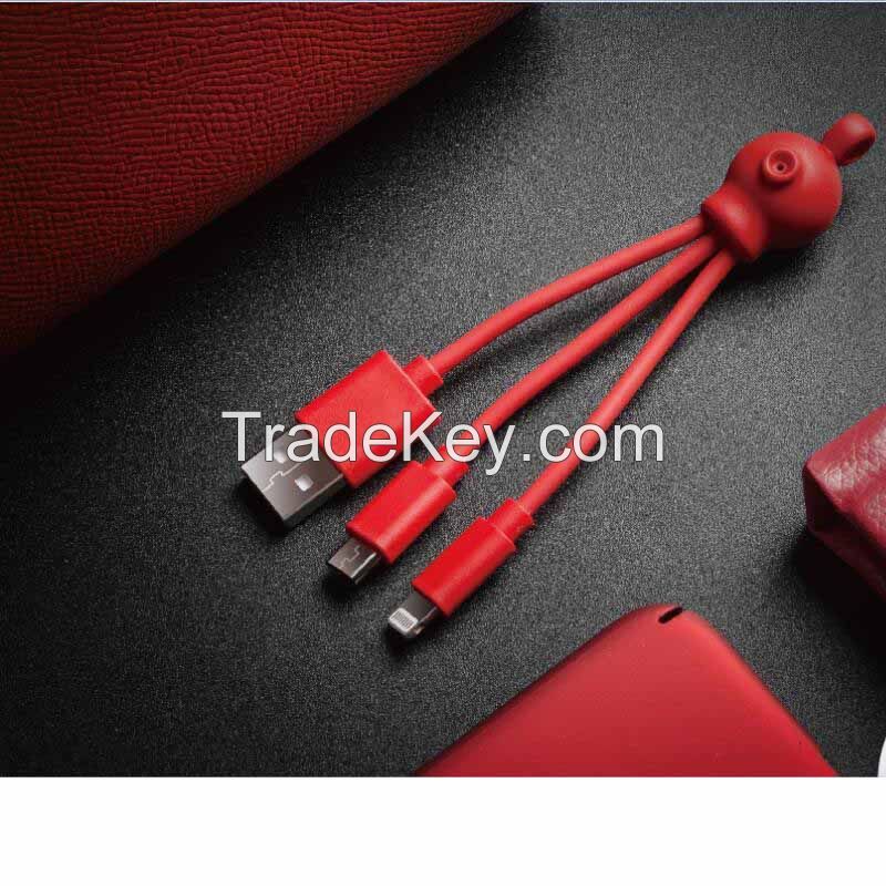 2-in-1 keyring USB 2.0 A plug to USB 2.0 Micro USB + iPhone lightning cable