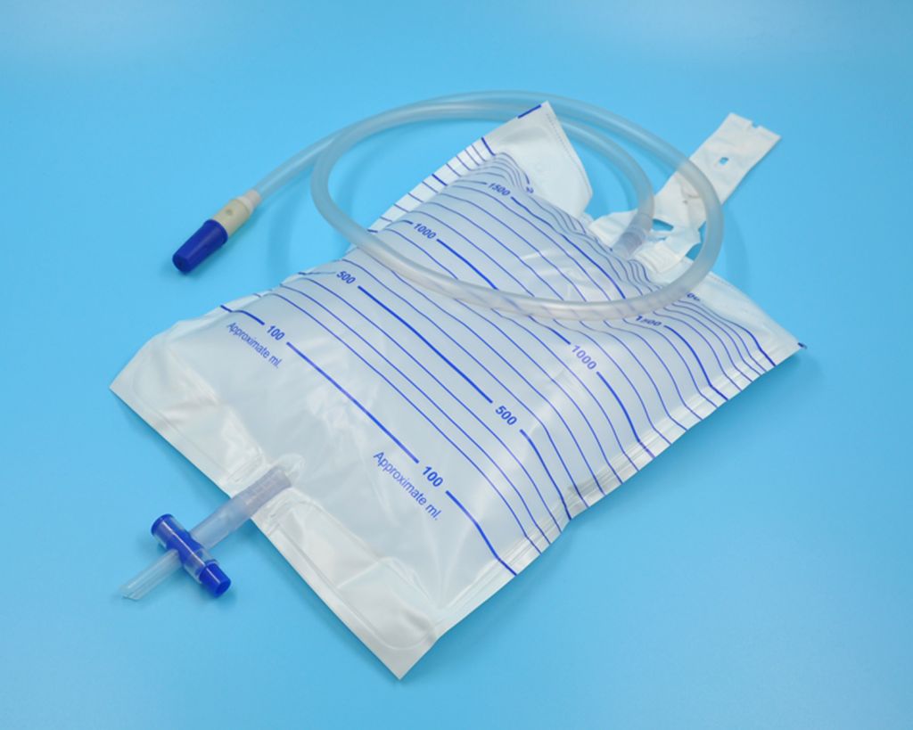 Disposable Close System Urine Bag With T Valve Outlet With Rubber Sampling port