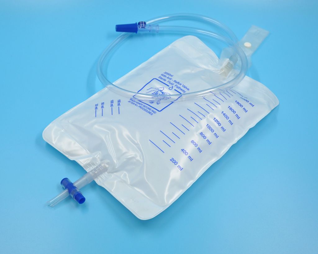 Disposable Close System Urine Bag With T Valve Outlet With Needleless Sampling port