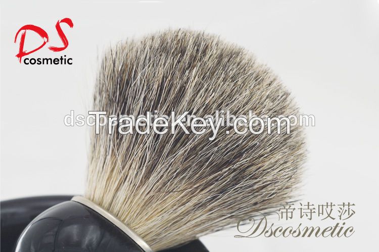 pure badger hair shaving brush with black plastic handle