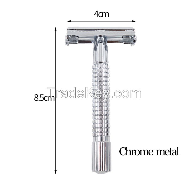 DISHI Long Handle Barber Pole Safety Razor,Double Edge Safety Razor Lined Chrome,Shaving Classic Collection Razor 175S Stainless