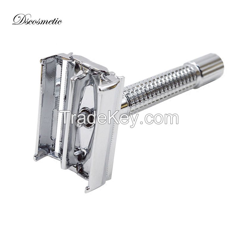 DISHI Long Handle Barber Pole Safety Razor,Double Edge Safety Razor Lined Chrome,Shaving Classic Collection Razor 175S Stainless
