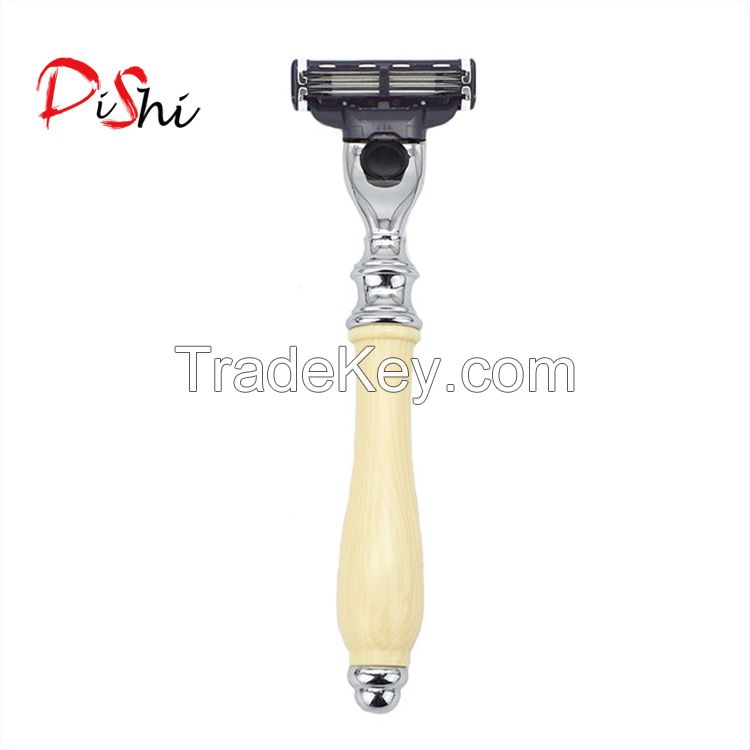 Dishi 10 pcs Triple blade white handle razor with holder