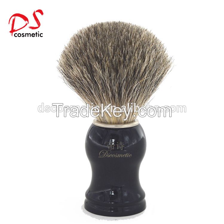 badger hair shaving brush with black plastic handle