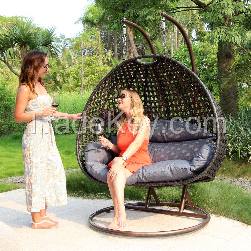 Double Seat 15cm Thickness Cushion Wicker Hanging Swing Chair Indoor Hanging Chair