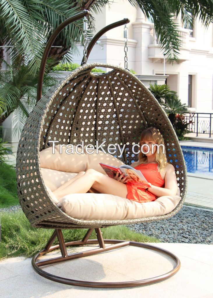 Double Seat 15cm Thickness Cushion Wicker Hanging Swing Chair Indoor Hanging Chair