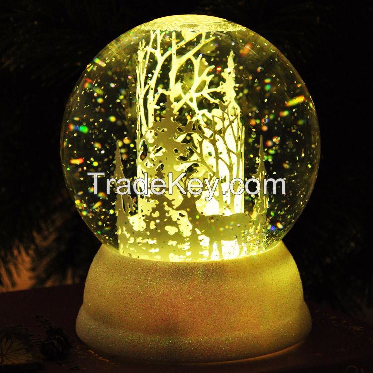 Led Light Paper-cut Forest Deer Plastic Christmas Decoration Water Globe