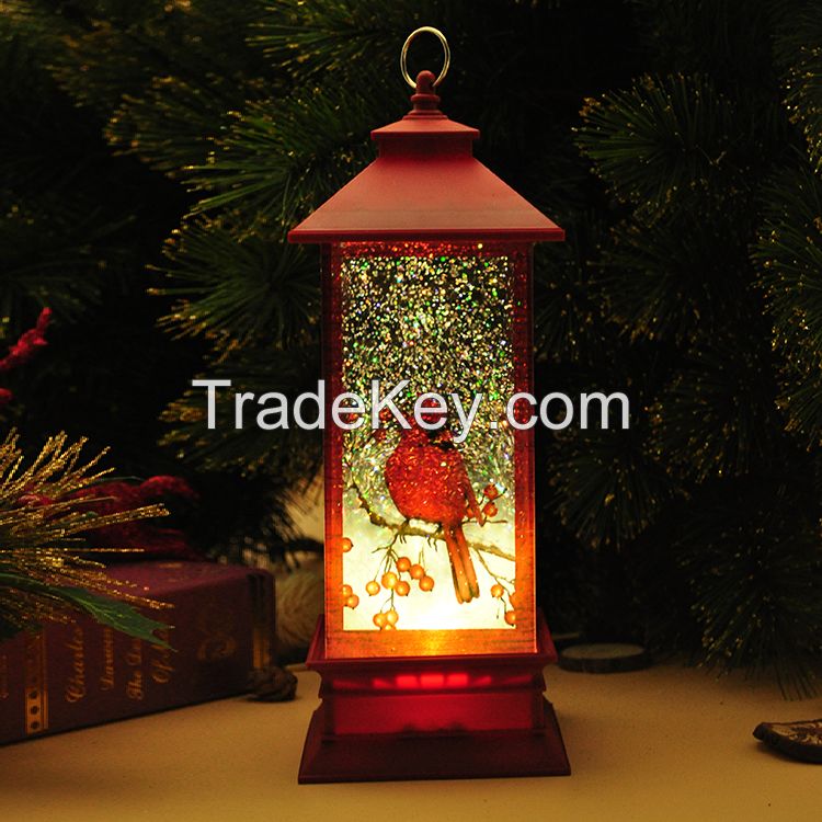 Led light liquid swirling glitter plastic decoration christmas lantern