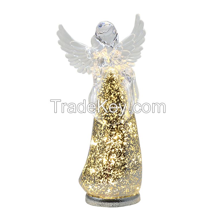 Angel Figurines Wholesale Unique Led Light Laser Engraving Angel Stand Lamp Christmas Home Decoration