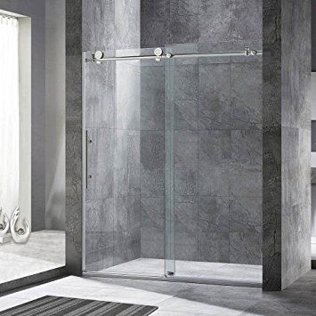 60"x76" frameless sliding shower door brushed nickel hardware 