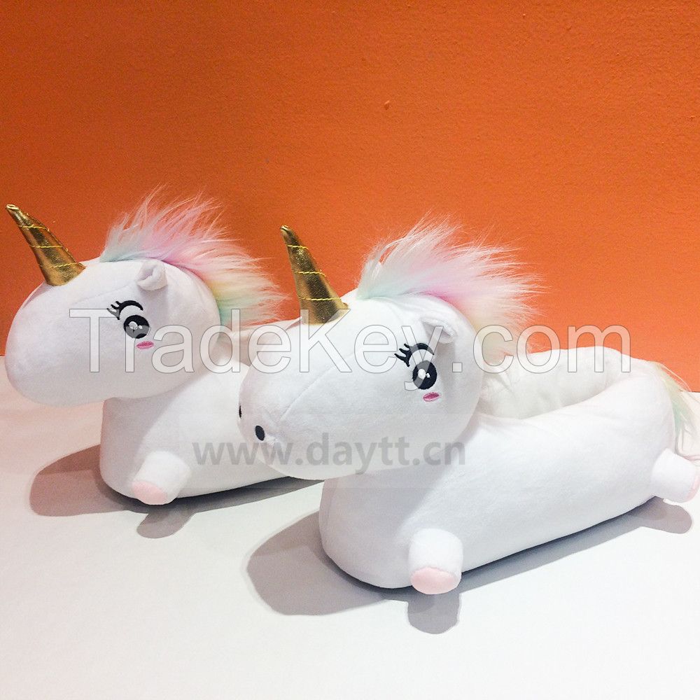 3D Macaroon hair color unicorn slippers rainbow short plush non-slip slippers for girls and women