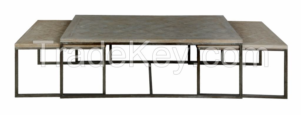 set of three coffee table metal and wood Galant