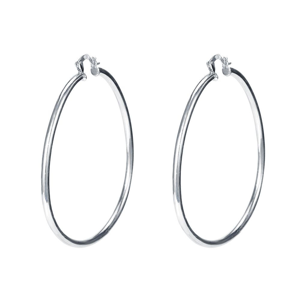 Best Selling Sterling Silver White Gold Plated 'lock-it' Cz Large Hoop Earrings