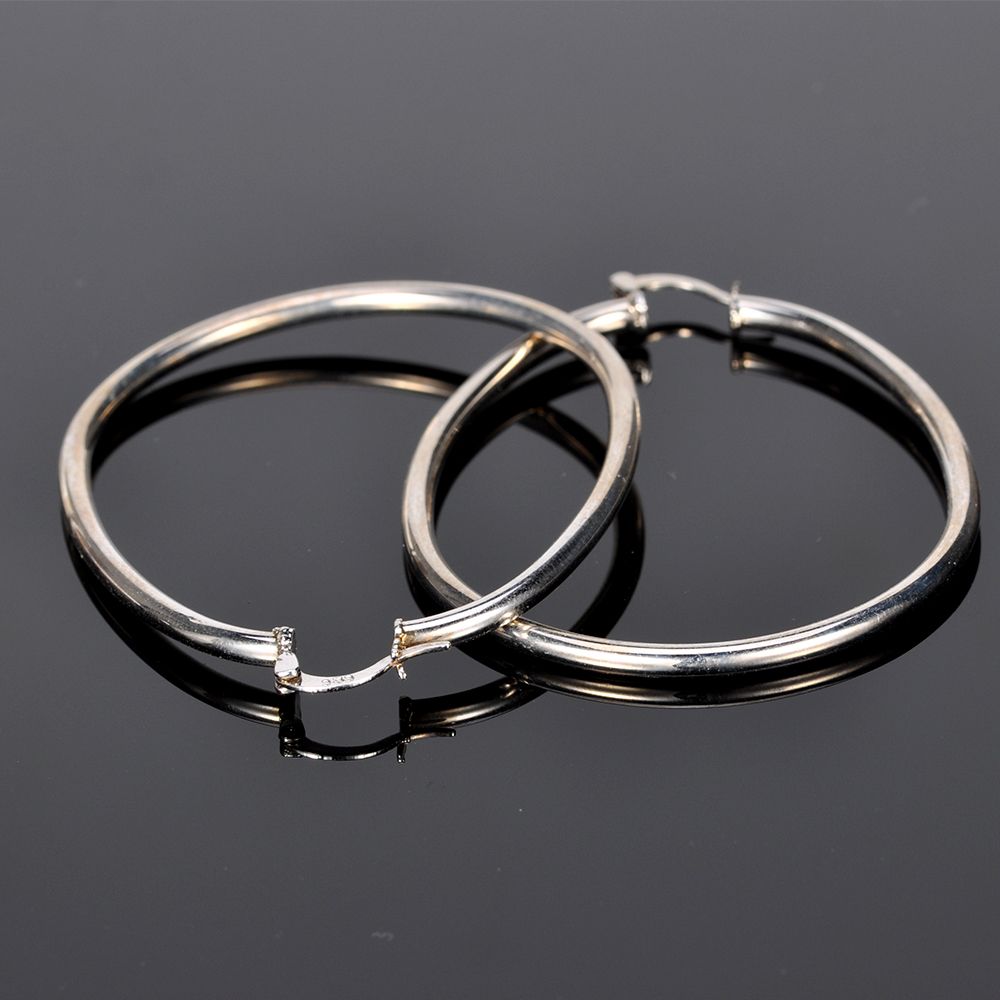 Best Selling Sterling Silver White Gold Plated 'Lock-It' CZ large Hoop earrings