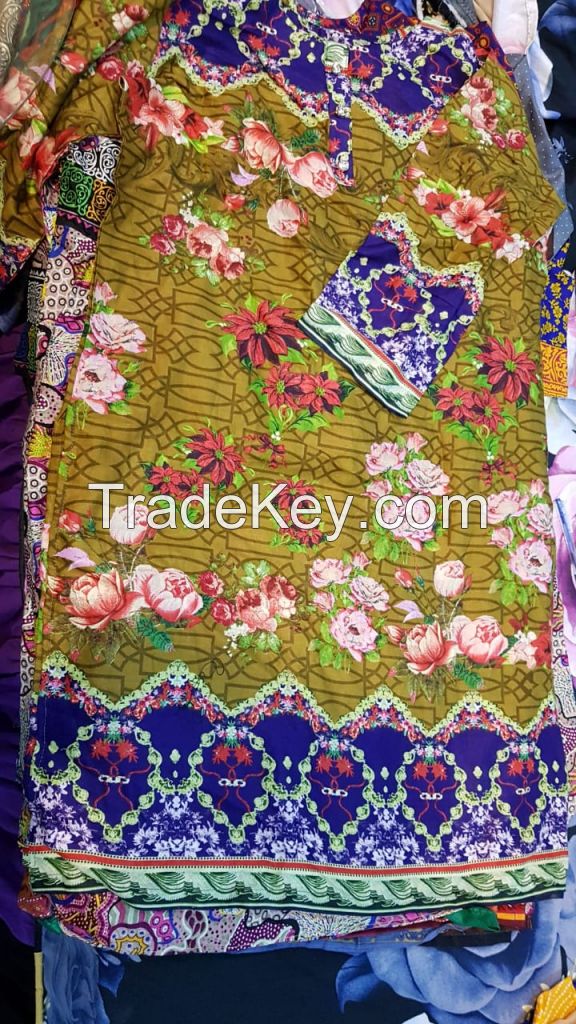 WE ARE SELLER OF WHOLESALE LADIES GARMENTS ANY KIND LIKE JEANS, KURTAS, PAJAMAS, READY MADE SUITS, EMBROIDERY, FANCY SUITS, T SHIRTS  ALSO WE SELL LEATHER WALLETS, BELTS, JACKETS & SPORTS SHOES, KITS AND UNIFORMS CONTACT FOR PICTURES