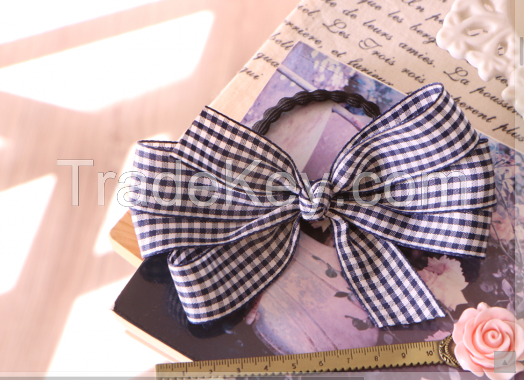 Korean Handmade Gingham Bow Hair Rope Elastic Ties Ponytail Holders Accessories Ko2 Gift