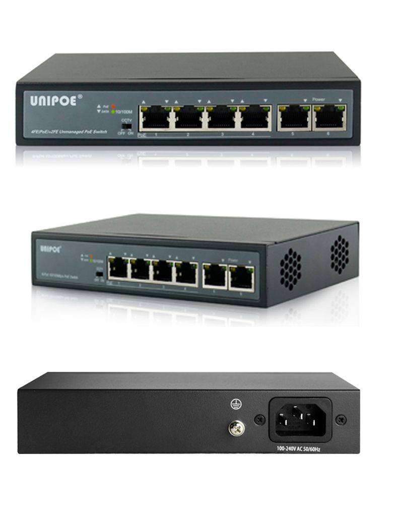 6 Port Fast Ethernet Unmanaged PoE Switch (4 PoE Ports | 2 Uplink Por) 65W | 802.3af/at | POE- PM3006FSN