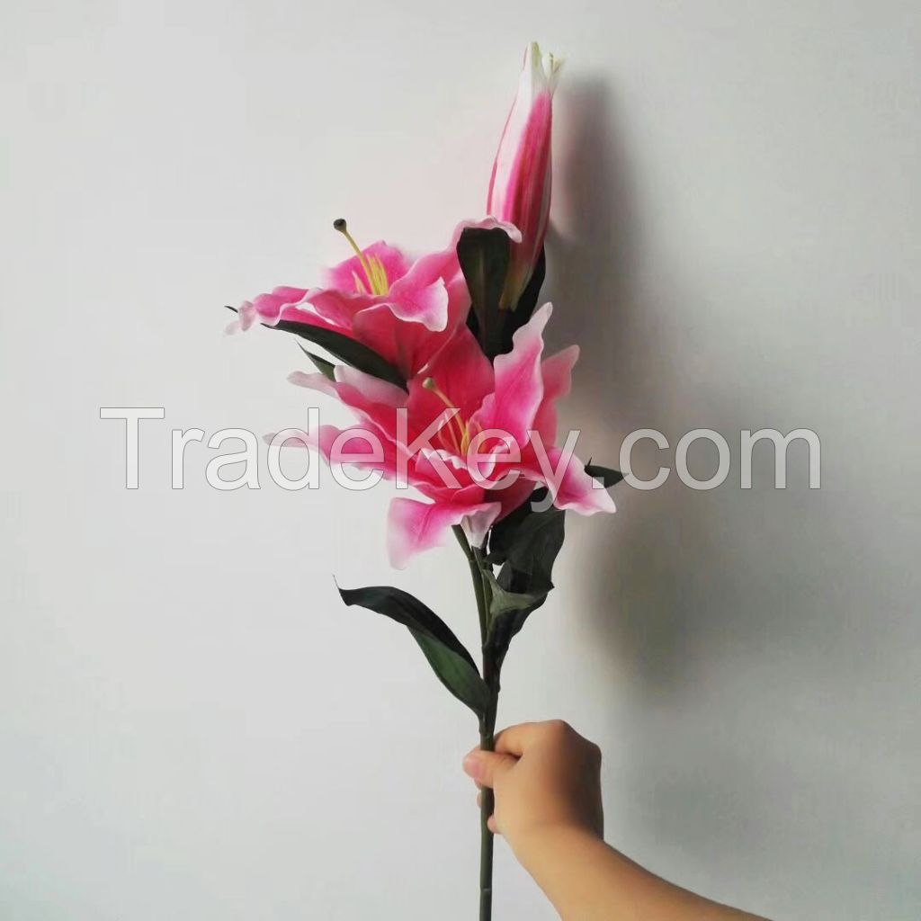 H 39" Real touch fabric plastic water artificial Lily latex Lily Flower