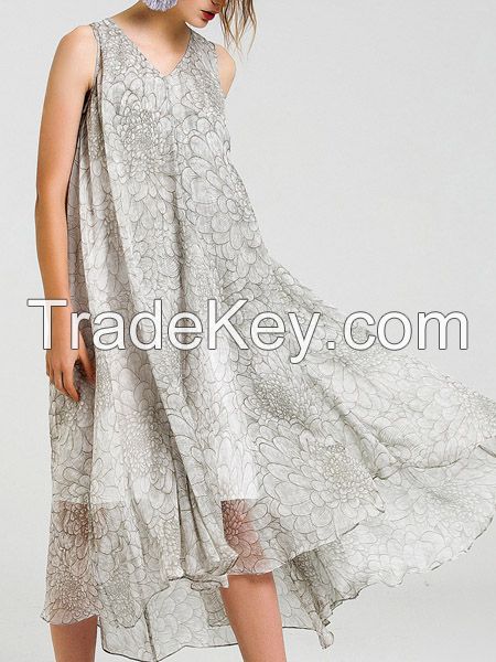 moozoi printed real silk sleeveless dress