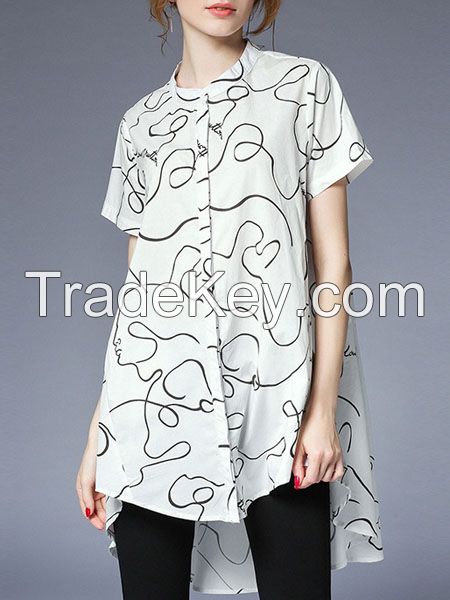 moozoi plus size printed short sleeve blouse