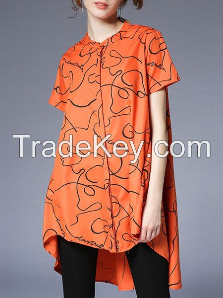 moozoi plus size printed short sleeve blouse