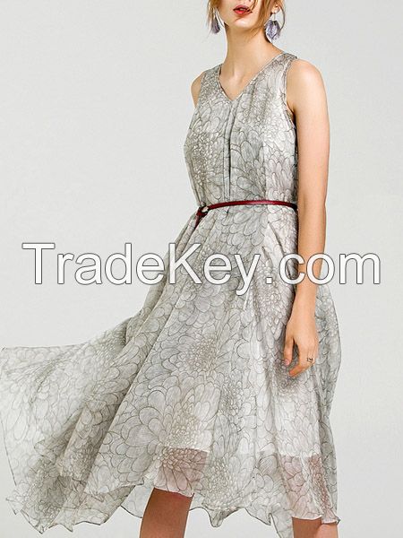 moozoi printed real silk sleeveless dress