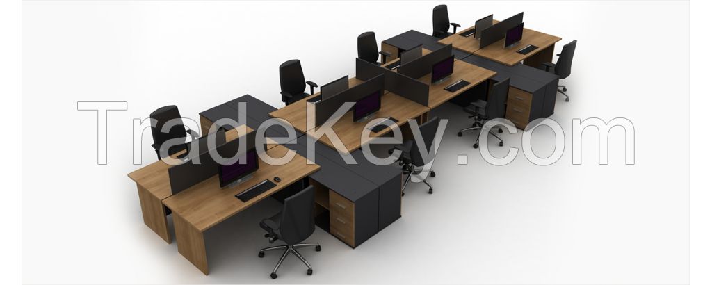 Wooden office workstation and partitions design set