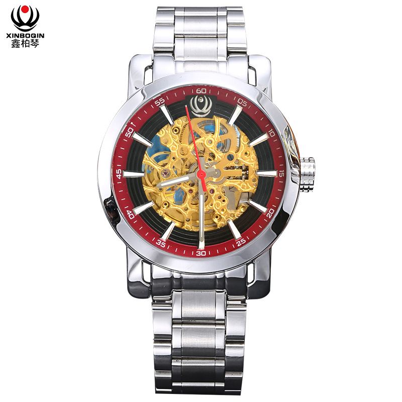 XINBOQIN Factory Wholesale Mens Automatic Mechanical Skeleton Luminous Waterproof Stainless Steel Watches