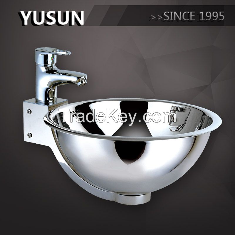 HOT round wall mounted 304 stainless steel counter top hand wash basin