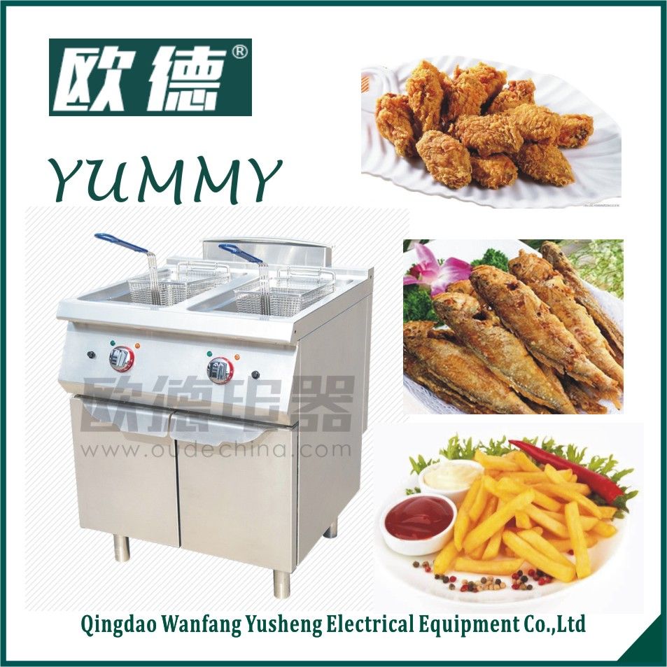 Hotel Restaurant Cafeteria Use Double Drum Electric Fryer with Cabinet