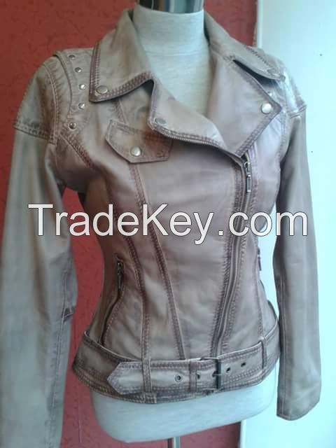 female leather jacket flipped collar