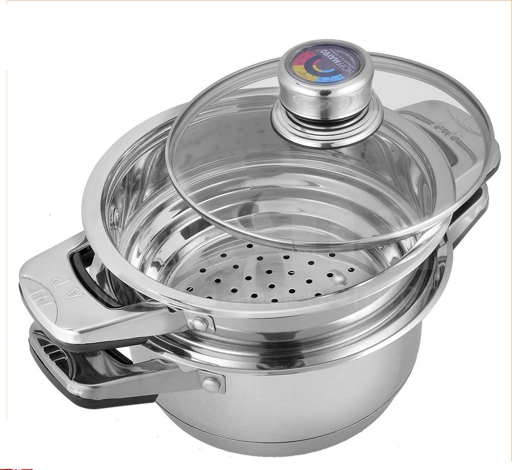 Stainless Steel Wide Edge Cookware Set With Thermometer