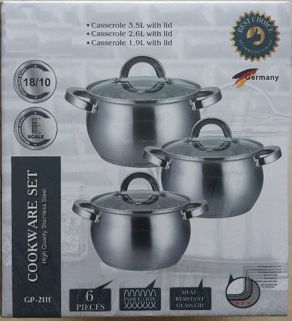 6 Piece Classic Stainless Steel Cookware Set