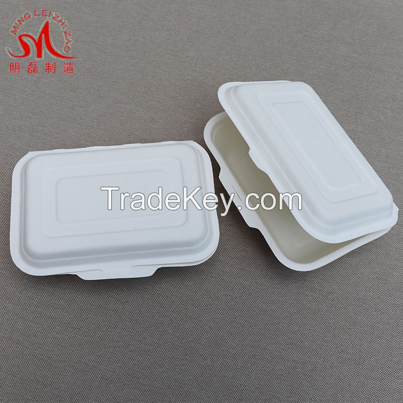 600ml Bamboo and Bagasse Pulp Food Container Clamshell Lunch Box High Quality Disposable Lunch Boxes