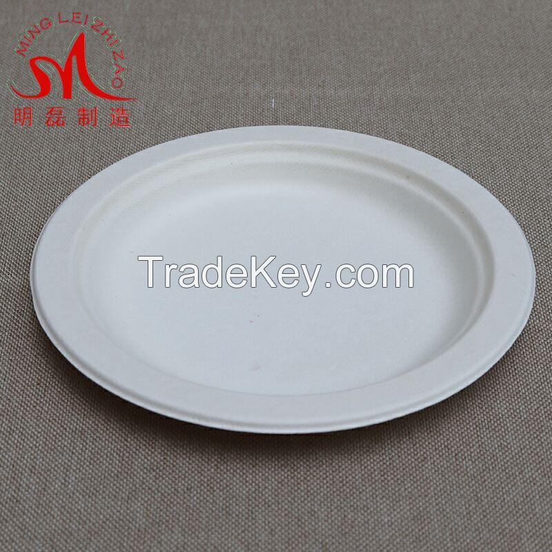 7 inch High Quality Disposable Sugarcane Pulp Plates Bagasse and Bamboo Dinner Plates